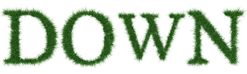 Down - 3D rendering fresh Grass letters isolated on whhite background.