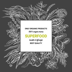 Superfood square banner,sketch vector illustration 