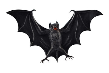 Rubber Bat toy isolated on a white background stock photo images. Halloween decoration with bat animal stock photo. Black bat toy on a white background © betka82