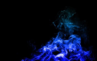 Abstract Light blue smoke on black background, Light blue background,Light blue ink background