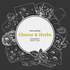 Cheese banner, hand drawn vector sketch
