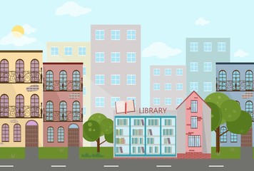 Obraz na płótnie Canvas Bookshop in a town Vector illustration