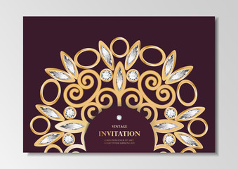 invitation card vintage design with diamond mandala pattern on purple background vector