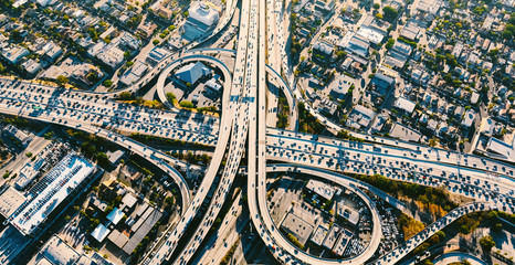 Aerial view of a massive highway intersection in Los AngelesAerial view of a massive highway intersection in Los Angeles