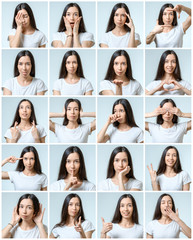 Collage of beautiful girl with different facial expressions
