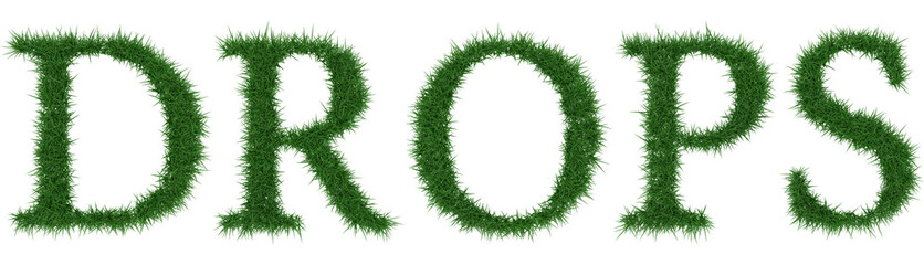 Drops - 3D rendering fresh Grass letters isolated on whhite background.