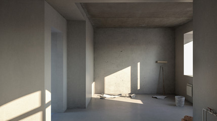 Interior with rough finish 3D rendering