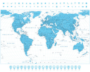 World Map and navigation icons