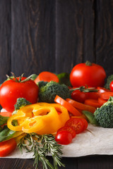 Fresh vegetables on pita bread background with copy space