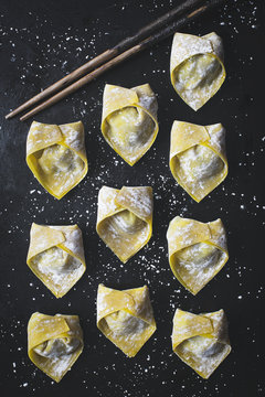 Chinese wontons on dark background