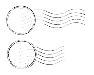 Set of postal stamps and postmarks, black isolated on white background, vector illustration.