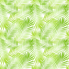 Summer tropical palm tree leaves seamless pattern. Grunge design for cards, web, backgrounds and natural product.