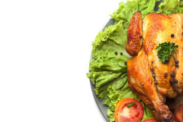 grilled chicken on plate decoration with vegetable