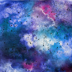 Bright painted watercolor space texture. Hand drawn background with text place.