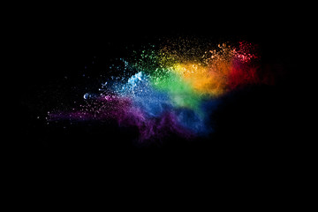 abstract color powder explosion on  black background.abstract  Freeze motion of color powder exploding.