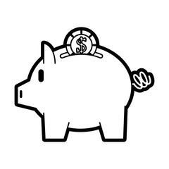 Coin and piggy icon Financial item commerce and market theme Isolated design Vector illustration