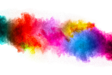 The explosion of color powder. Beautiful powder fly away. The cloud of glowing color powder on...
