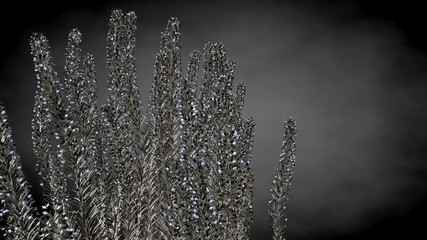 3d rendering of an abstract reflective tree on a dark black background