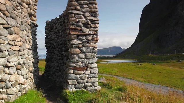 ld fort and mountainous landscape - Eggum, Lofoten Islands, Norway