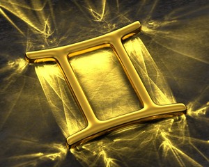 Sign of the zodiac in gold with caustics - Gemini