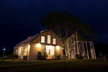 Beautiful lighting decorated farm in the night, taken from Thailand