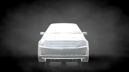 3d rendering of a white reflective car on a dark black background