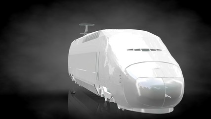 3d rendering of a reflective train on a dark black background