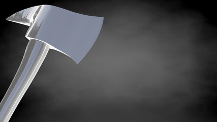 3d rendering of a reflective axe on a dark black background