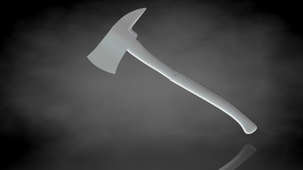 3d rendering of a reflective axe on a dark black background