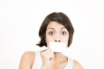 Beautiful Woman  Holding A Business Card