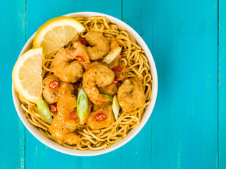 Crispy Deep Fried Prawns With Sweet Chilli Sauce and Noodles