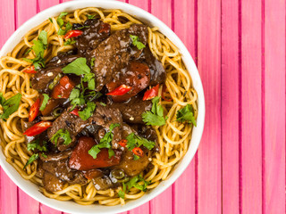  Beef and Black Bean Sauce With Red Peppers And Egg Noodles