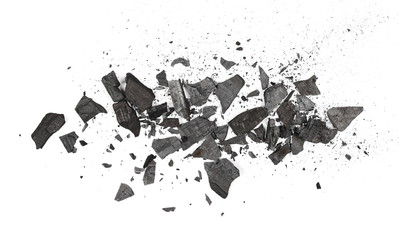 Pile charcoal isolated on white background, xylanthrax, wood coal, top view