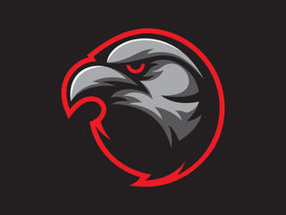 Black crow mascot design for logo. Sports branding. Crow head badge. Sport logo vector template