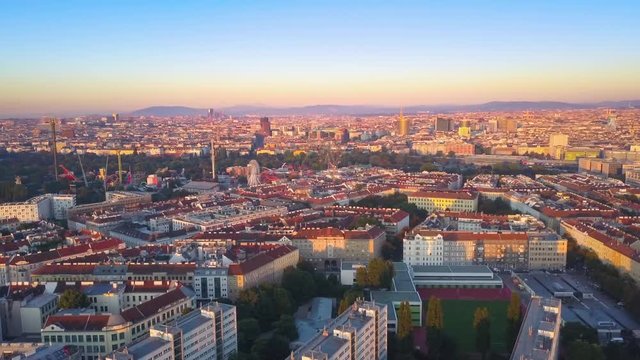 vienna aerial view of prater amusement park and city center at sunrise