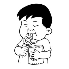 Hand drawing of Fat boy and lollipop -Vector Illustration