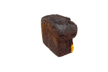 slice of chocolate cake isolated on white background.
