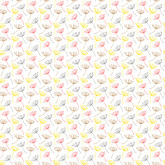 Hand drawn pattern with decorative dandelion seeds. Stylized colorful branches. Summer spring background, nature collection. Vector illustration