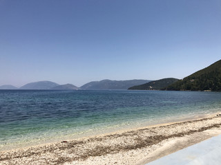 Fototapeta na wymiar The turquoise sea of Sami in Kefalonia in Greece.