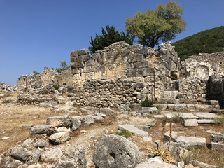 The ancient ruins of Saint Fanentes Monastery in Kefalonia in Greece.