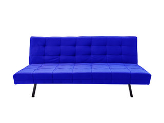 Modern blue fabric sofa, isolated on white background with clipping path.