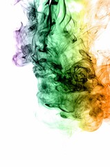 Abstract colorful smoke on white background, smoke background,colorful ink background,Violet, Green, Orange