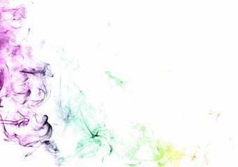 Abstract colorful smoke on white background, smoke background,colorful ink background,Violet, Green, Orange