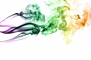 Abstract colorful smoke on white background, smoke background,colorful ink background,Violet, Green, Orange