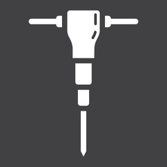 Construction jackhammer glyph icon, build and repair, pneumatic hammer sign vector graphics, a solid pattern on a black background, eps 10.