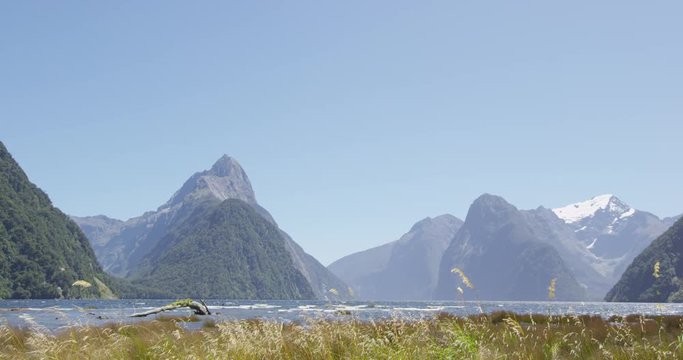 Milford Sound in Fiordland National Park and Mitre Peak, New Zealand. Iconic and famous New Zealand nature landscape.