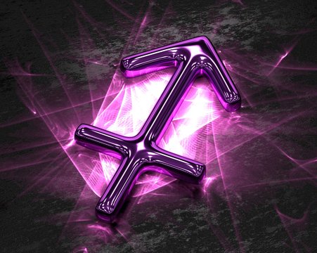 Sign of the zodiac in pink metal with caustics - Sagittarius