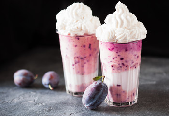 Plum milkshake decorated with mint