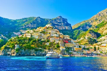 Keuken foto achterwand Positano strand, Amalfi kust, Italië View of Positano village on a sunny day along Amalfi Coast in Italy.