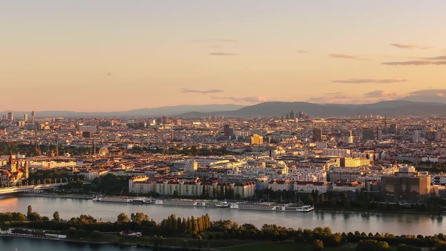 vienna skyline timelapse at sunset seen from high point of view